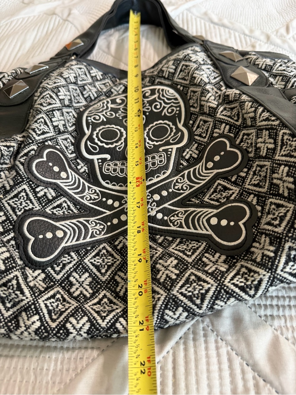 Loungefly Black & White Sugar Skull Shoulder Bag with Stud Accents - Picture 10 of 10
